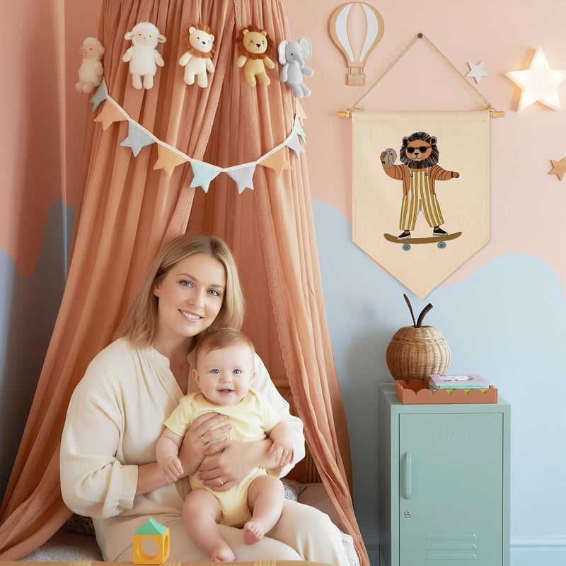 Sioial Nursery Baby Room Above Crib Reading Room Door Decoration-Baby,Shower,Birthday Christmas Gift for Boy Girl Kid Teen-Canvas Hanging Flag Banner Pennant Wall Sign Decor-Lion Skateboarding - Image 2